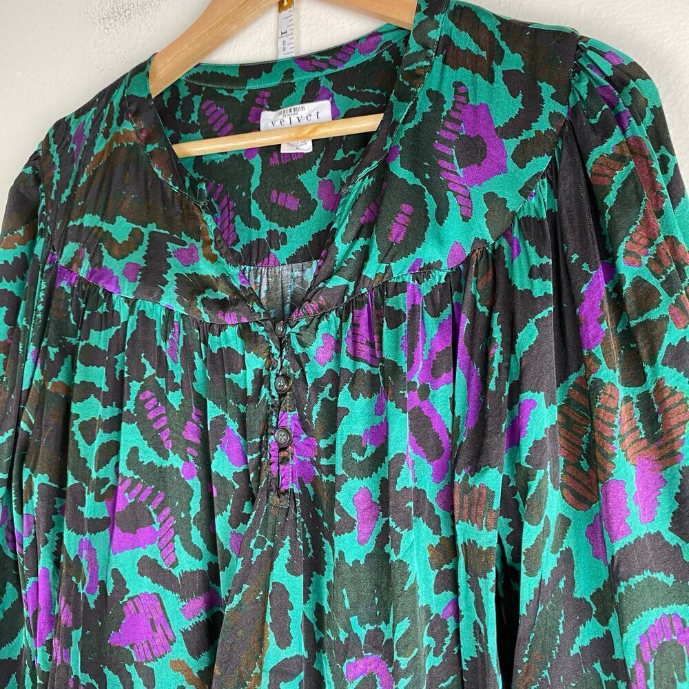 Velvet Graham Spencer Reeve Peasant Blouse Green Floral Small - Picture 12 of 16
